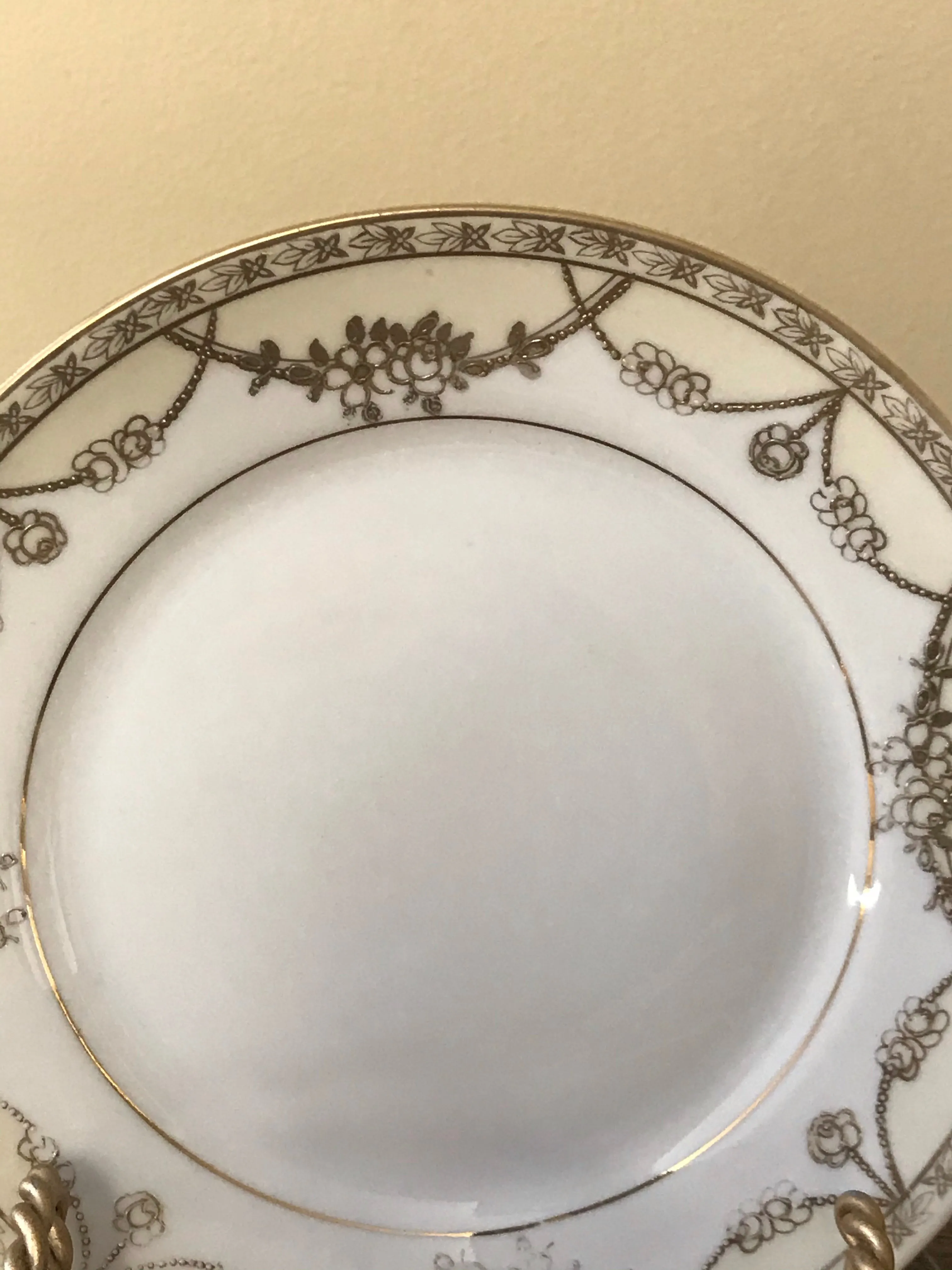 €€ Vintage China Hand Painted NIPPON Raised Gold Scroll 6.5” Set of 4 Bread Plates