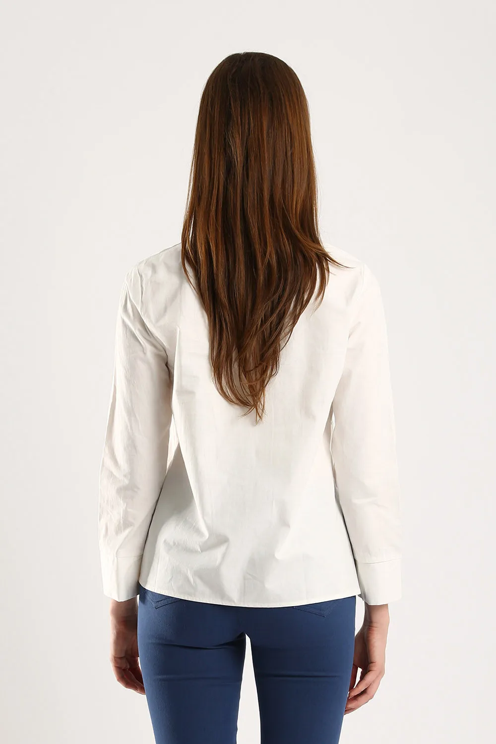 100% Cotton Embroidered V-Neck Blouse in White