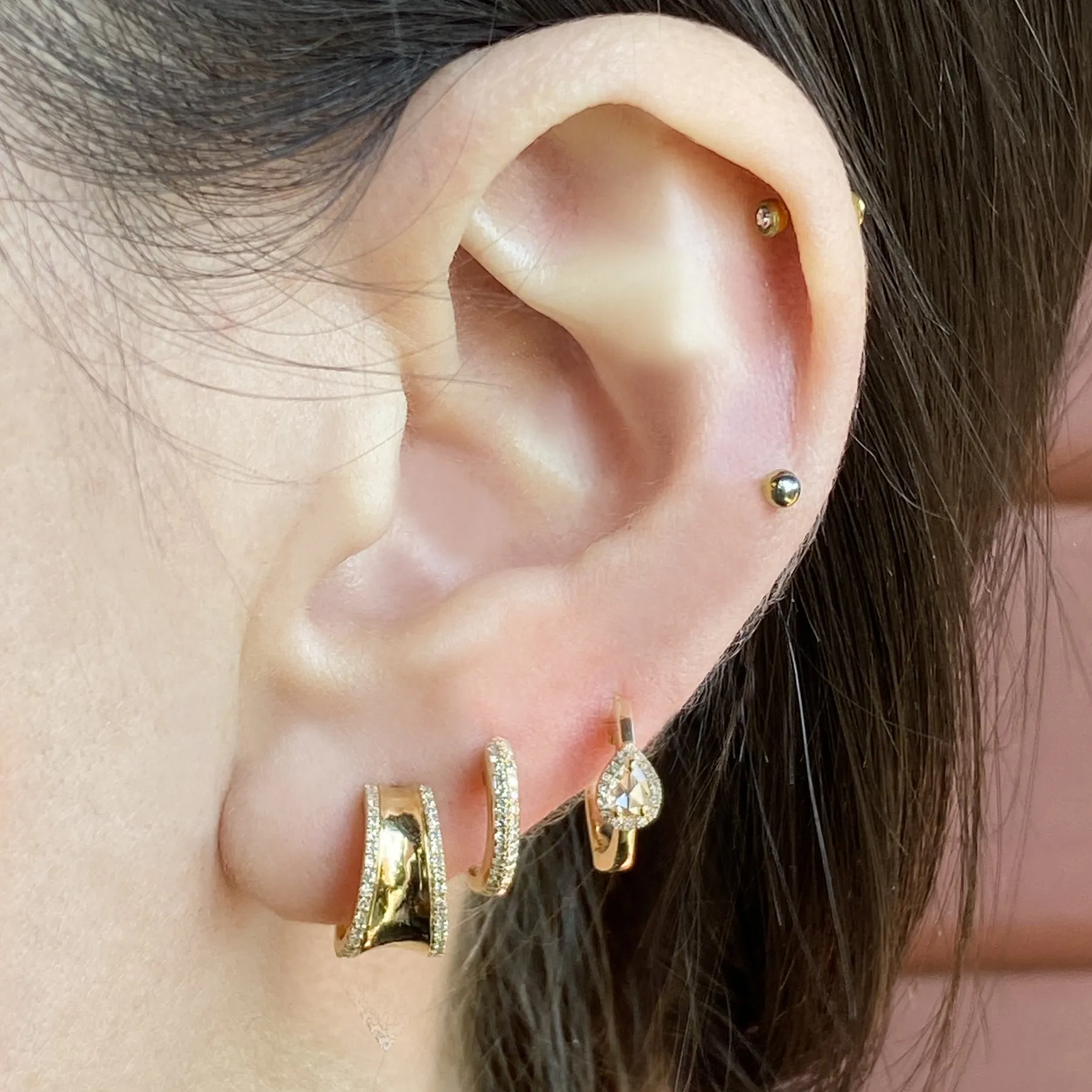 14K Diamond Pavé Huggie Hoops