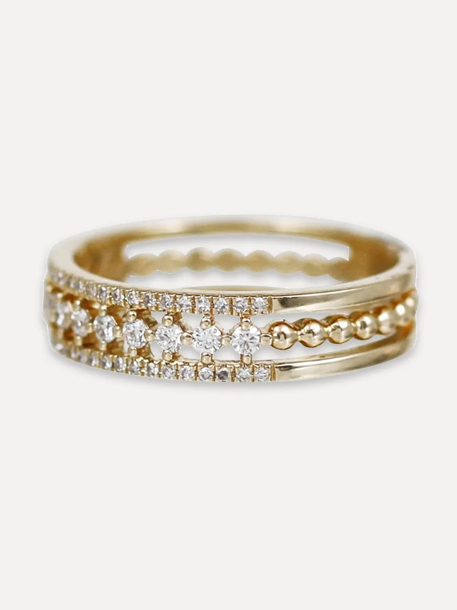 14K Diamond Triple Layered Band