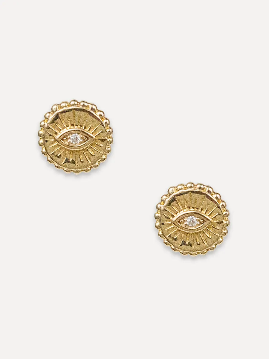14K Evil Eye Disk Studs