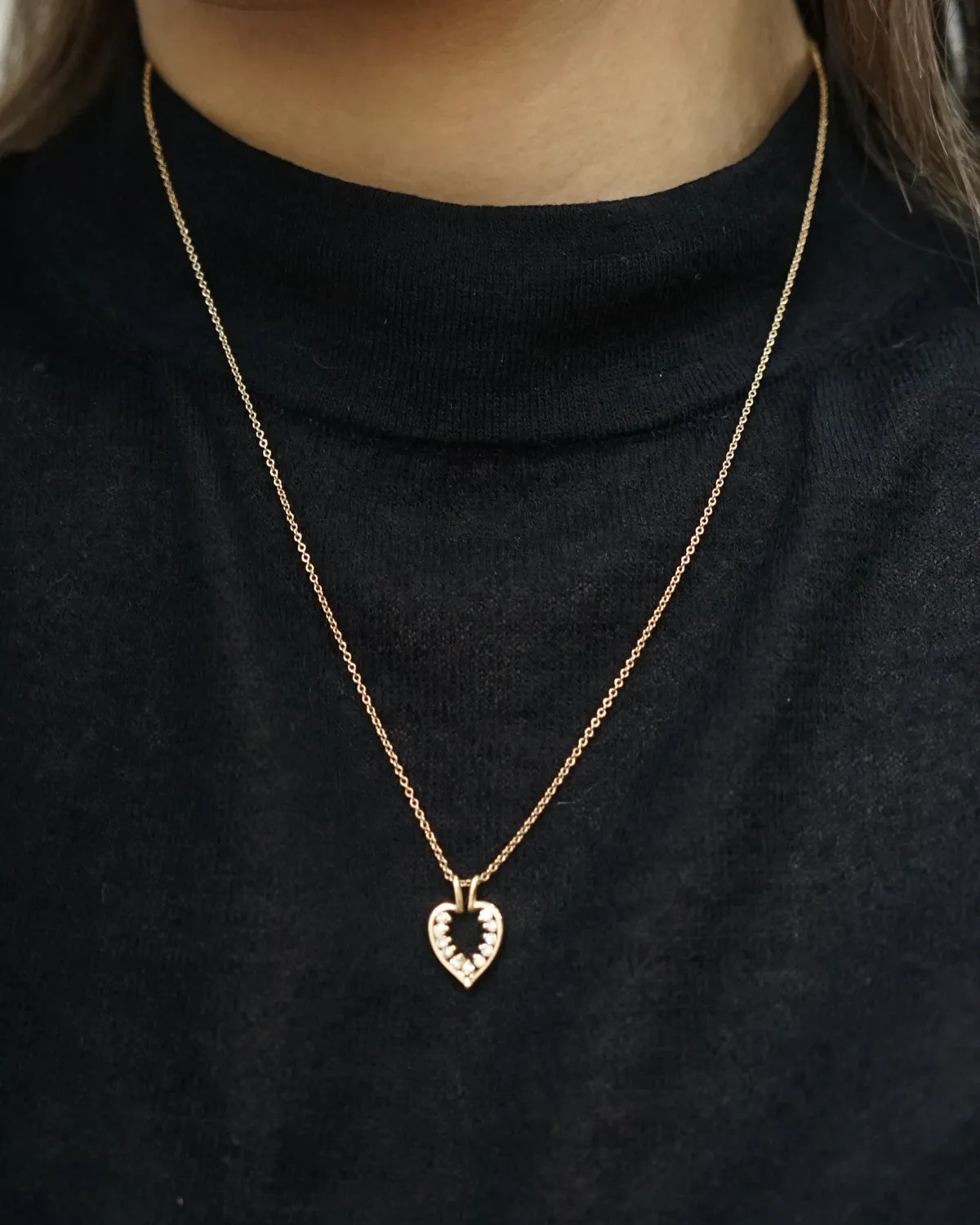 14k Gold Chain Necklace w/ Diamond Heart Charm