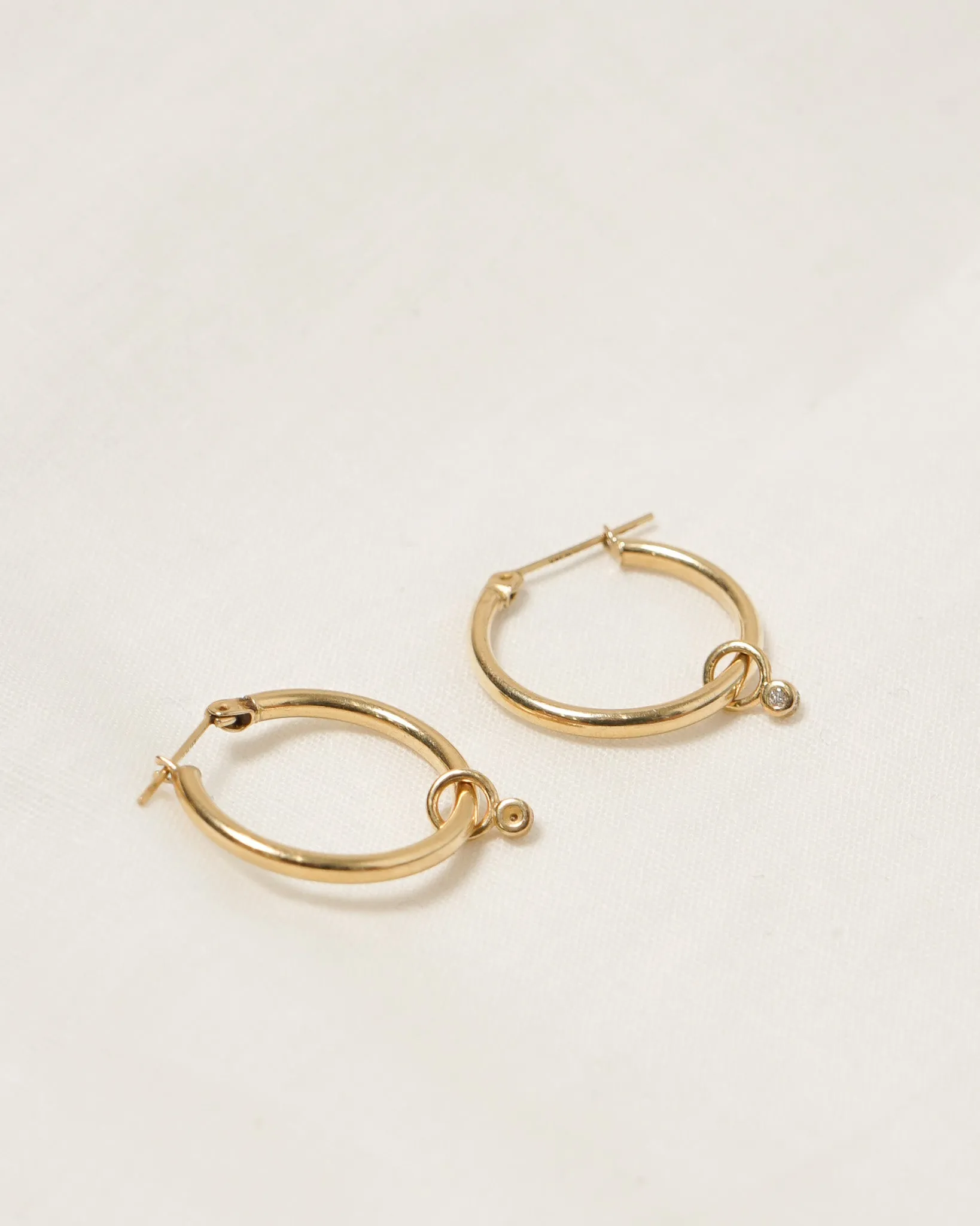 14k Gold Hoop Earrings w/ Diamond Charm