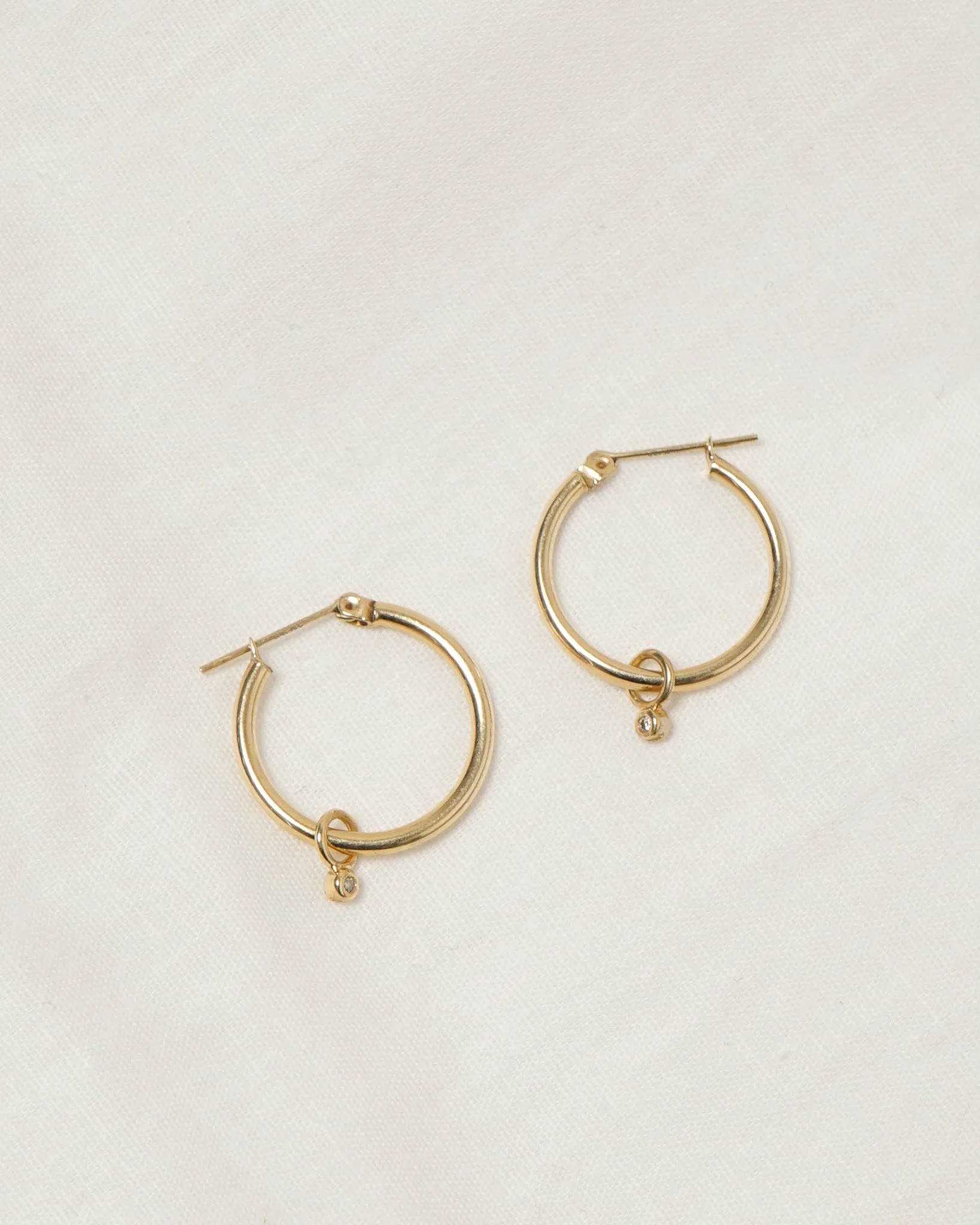 14k Gold Hoop Earrings w/ Diamond Charm