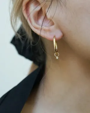 14k Gold Hoop Earrings w/ Diamond Charm