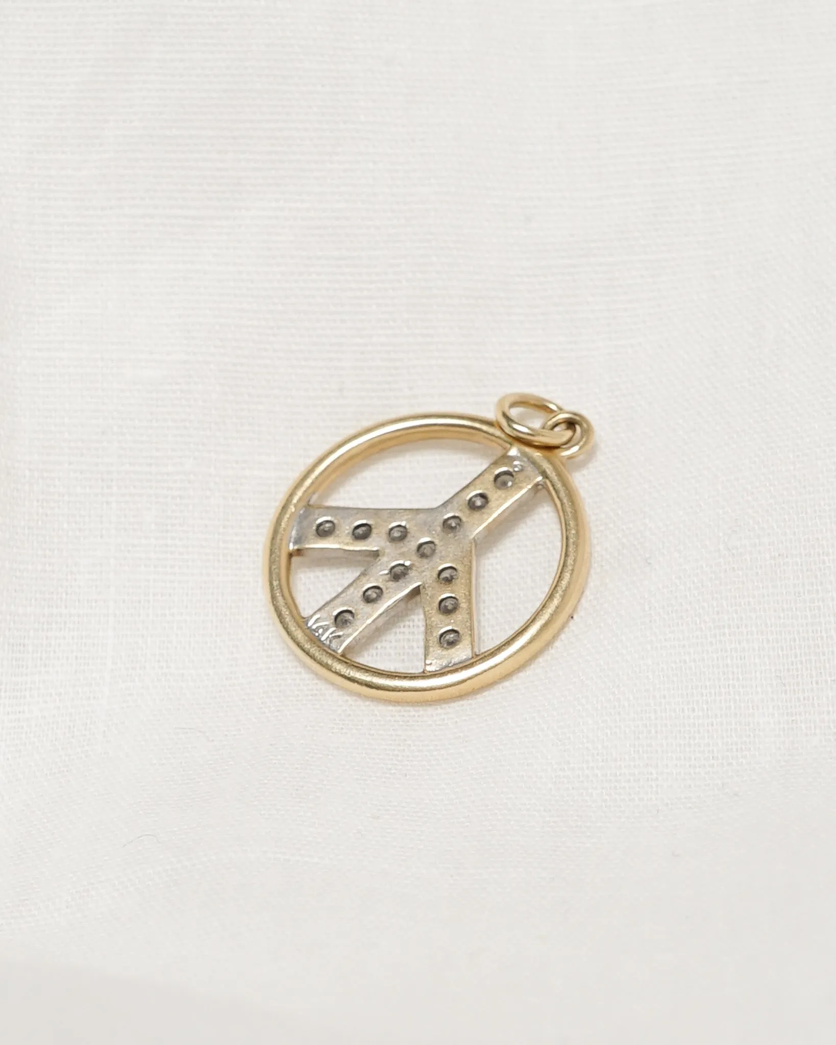 14K Gold Peace Sign Charm w/ Diamonds