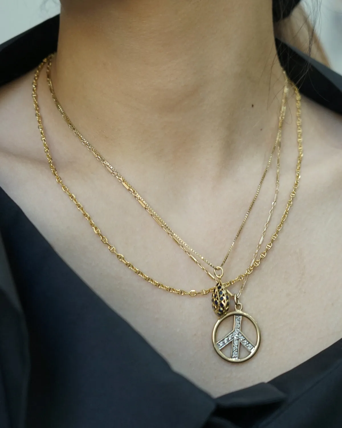 14K Gold Peace Sign Charm w/ Diamonds