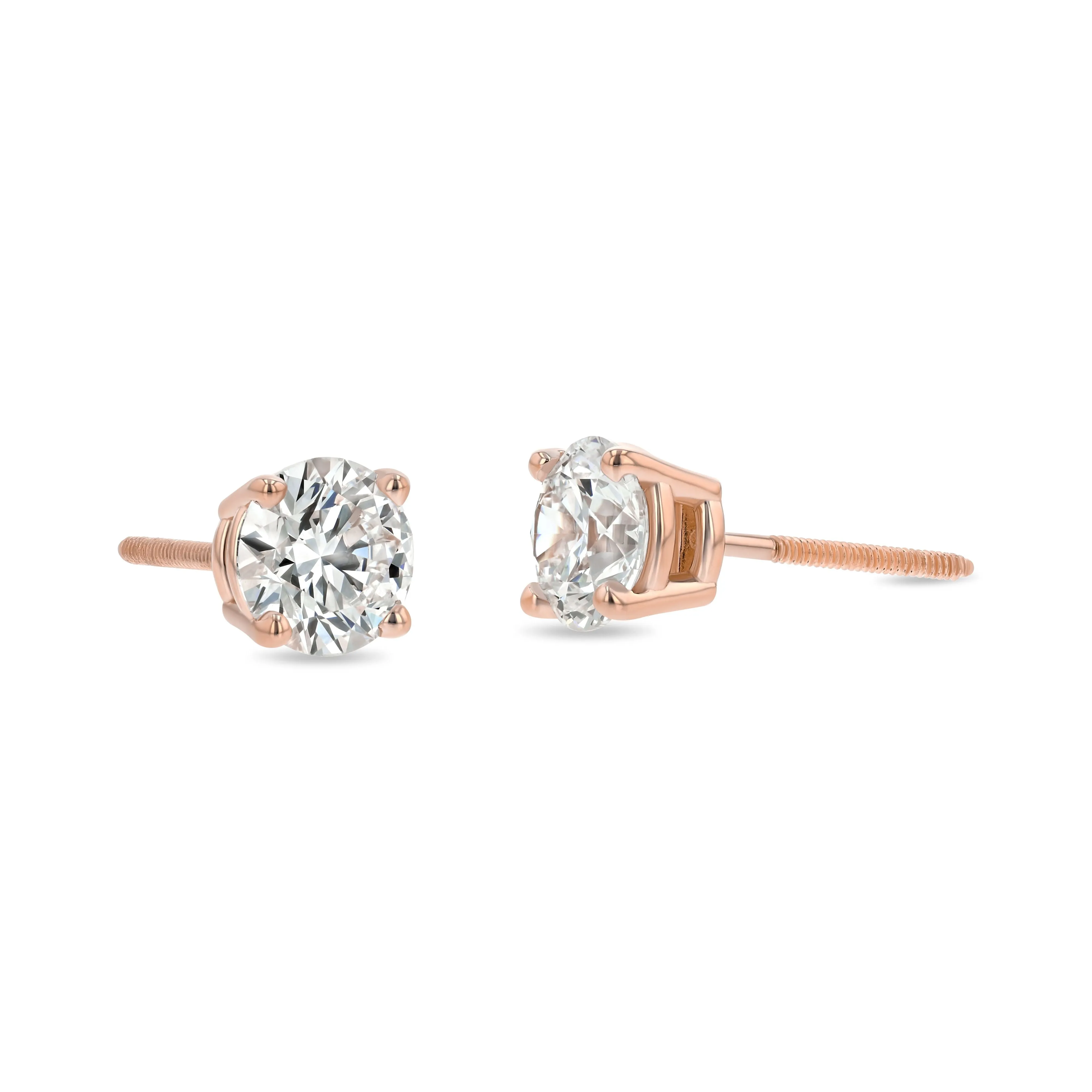 14k Rose Gold 4-prong Round Diamond Stud Earrings 1ctw (5.00mm Ea), H Color, Si3-i1 Clarity