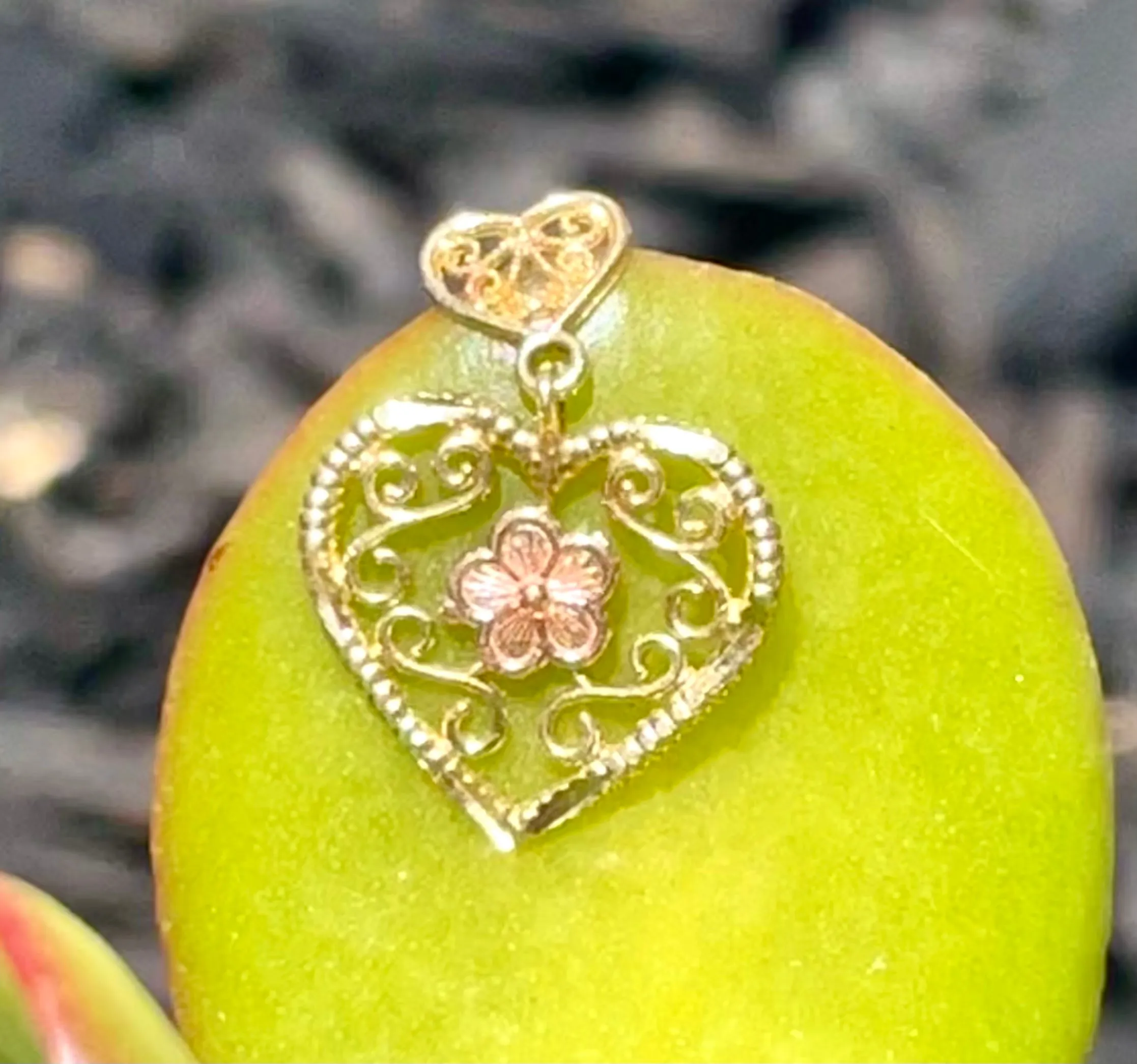 14K Yellow Rose Gold 2 Tone 14KT 585 Heart Flower Dangle Drop Post Earring