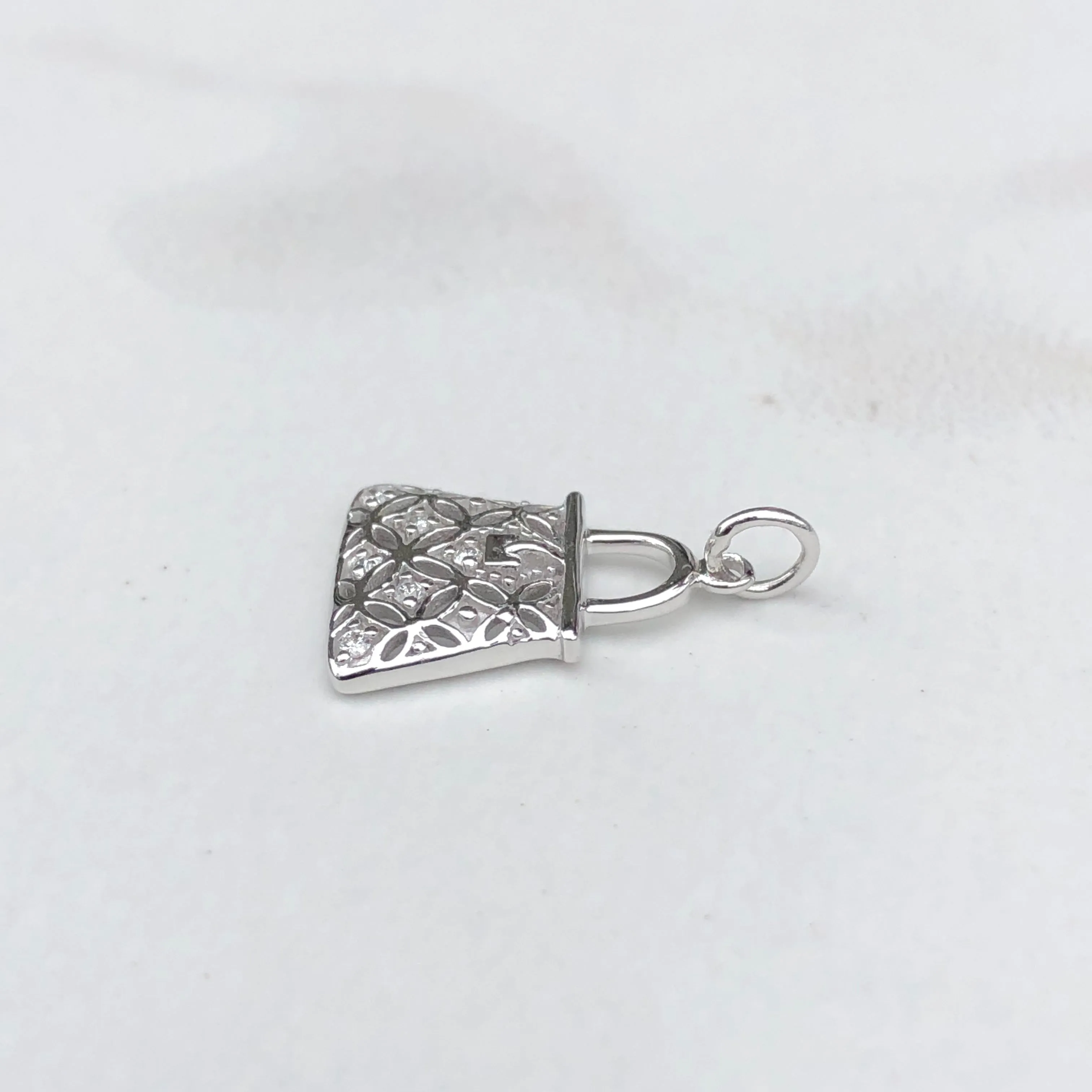14KT White Gold Pave Diamond Purse Handbag Vintage Inspired Pendant Charm