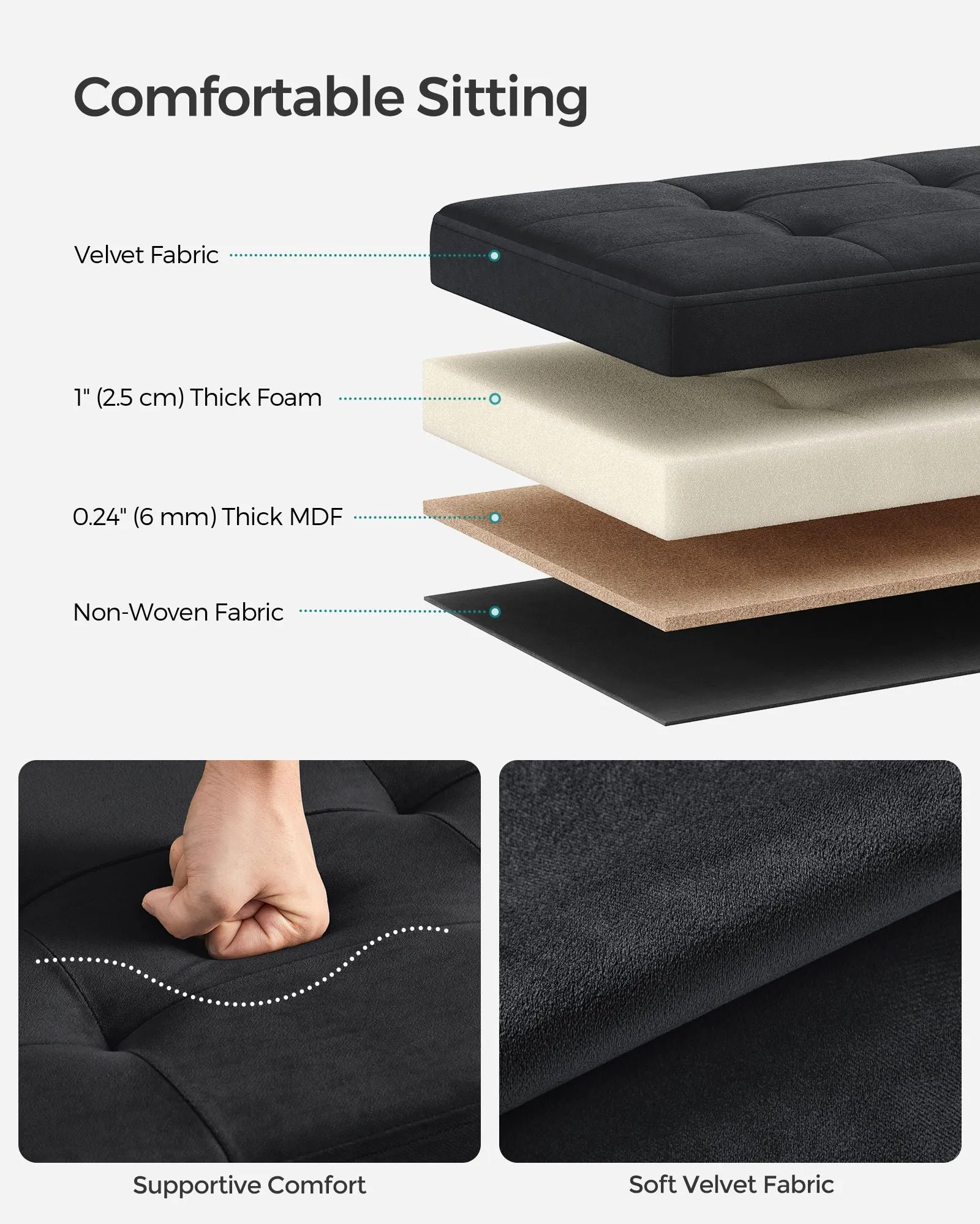 15" x 15" x 15" Foldable Storage Ottoman Bench Ink Black