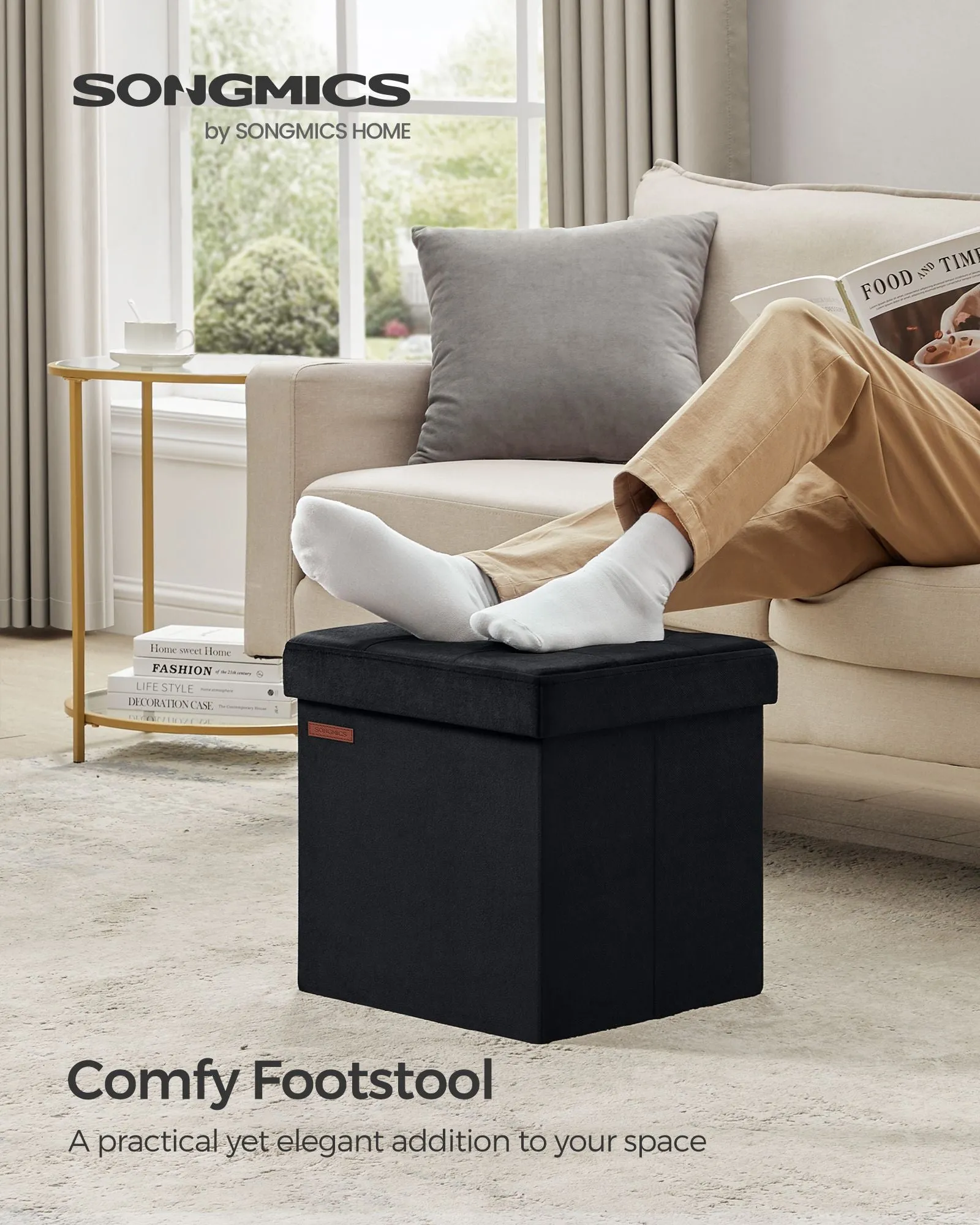 15" x 15" x 15" Foldable Storage Ottoman Bench Ink Black