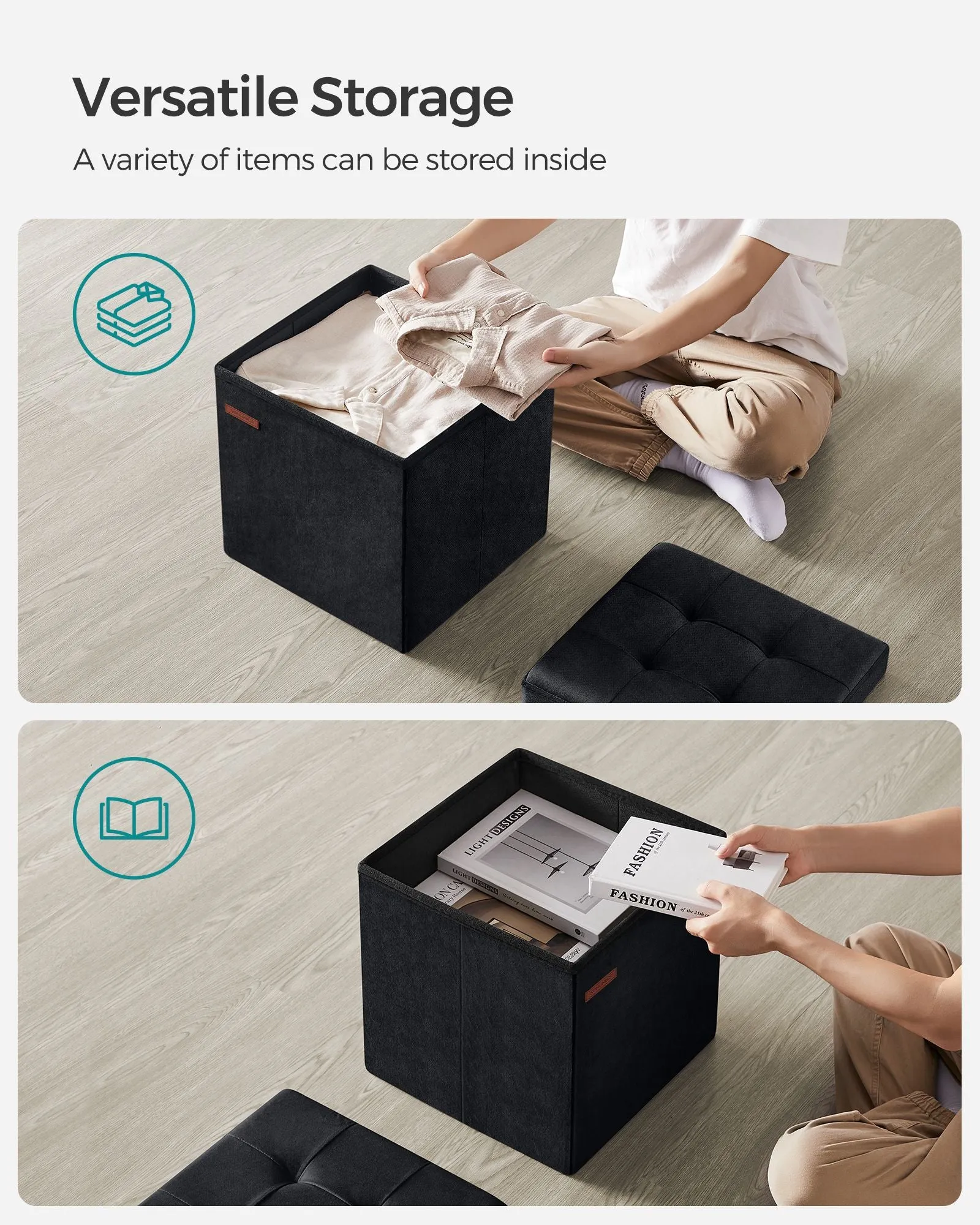 15" x 15" x 15" Foldable Storage Ottoman Bench Ink Black
