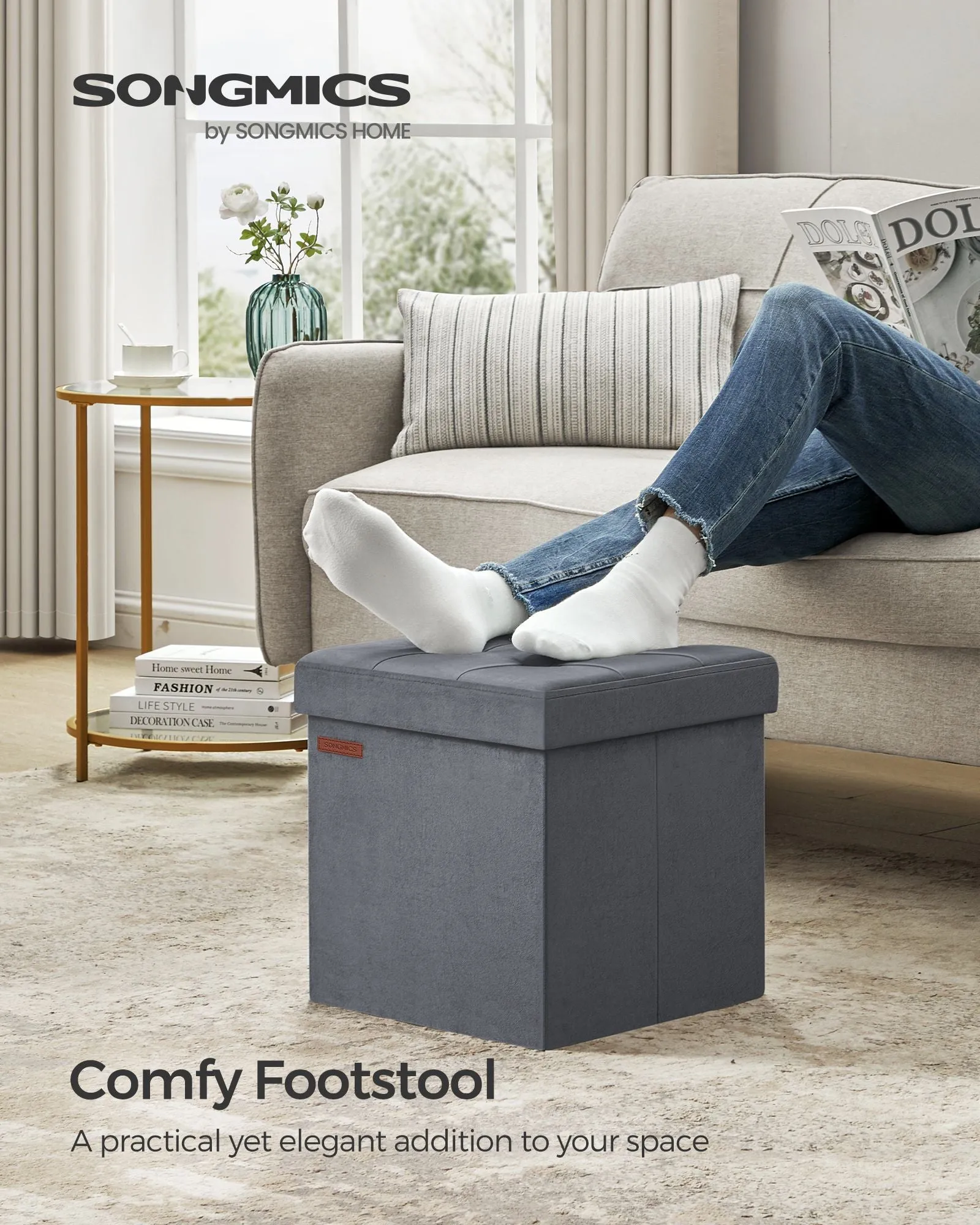 15" x 15" x 15" Foldable Storage Ottoman Bench Slate Gray