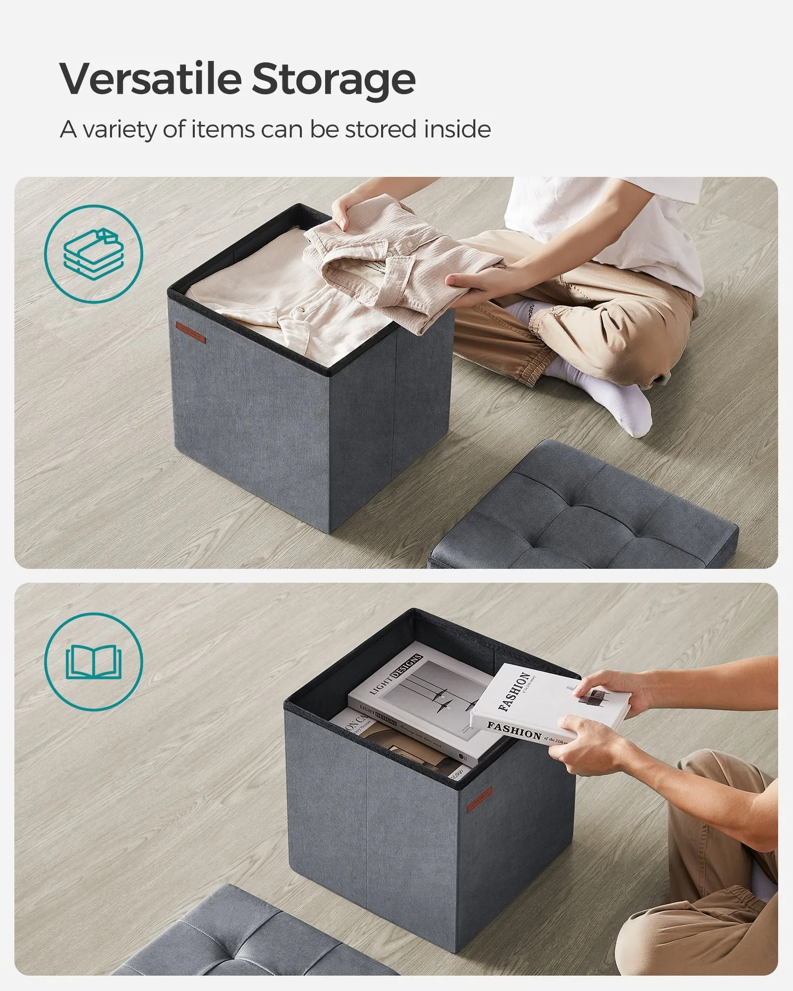 15" x 15" x 15" Foldable Storage Ottoman Bench Slate Gray