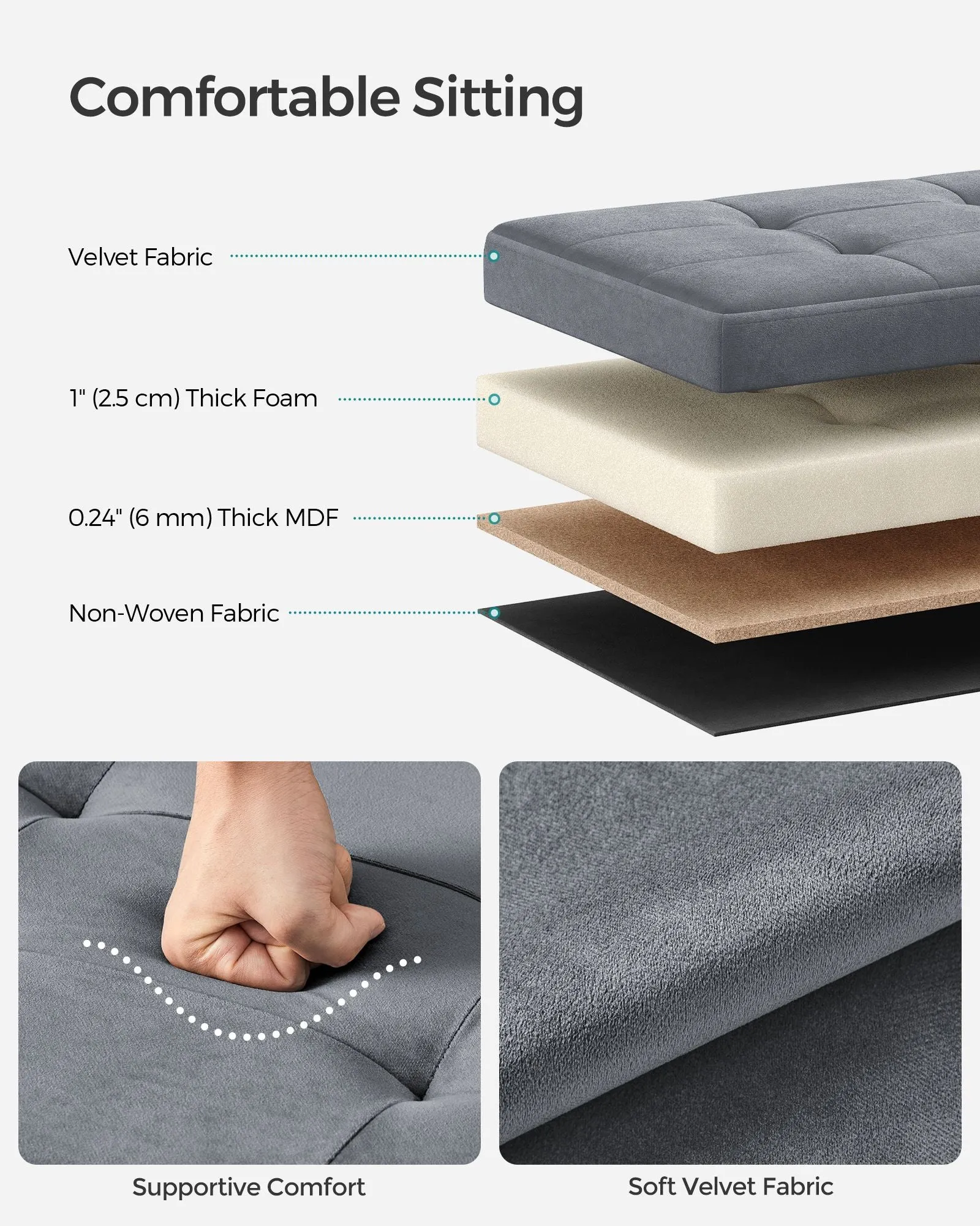 15" x 15" x 15" Foldable Storage Ottoman Bench Slate Gray