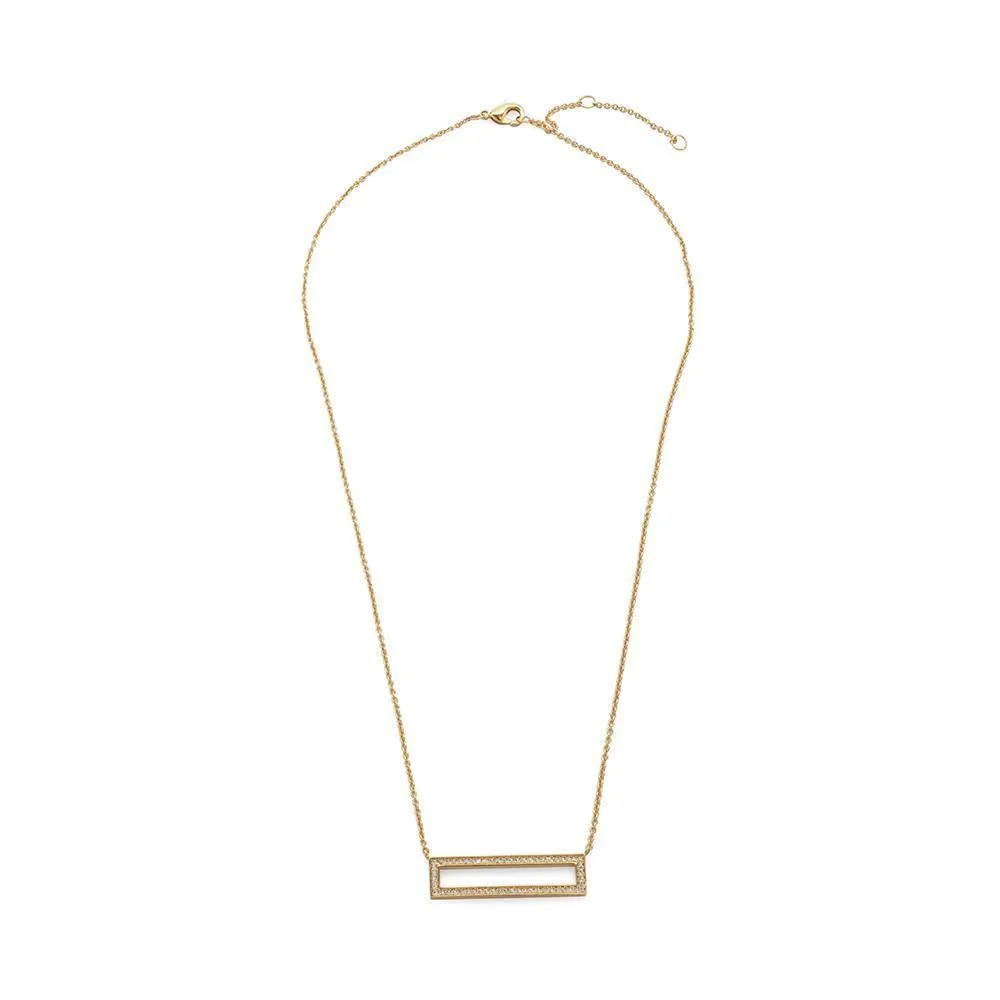 16" Necklace Cubic Zirconia Retangle Pendant Gold Plated