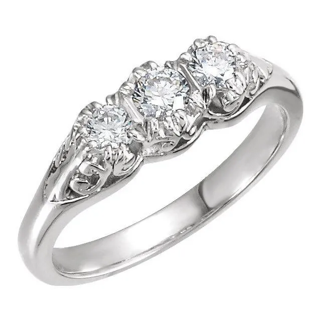 18K White Three-Stone Anniversary Band Mounting