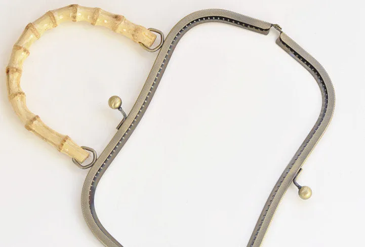 27cm Bronze Screwing Purse Frame With Natural Bamboo Handle 27cm ( 10")