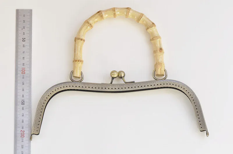 27cm Bronze Screwing Purse Frame With Natural Bamboo Handle 27cm ( 10")