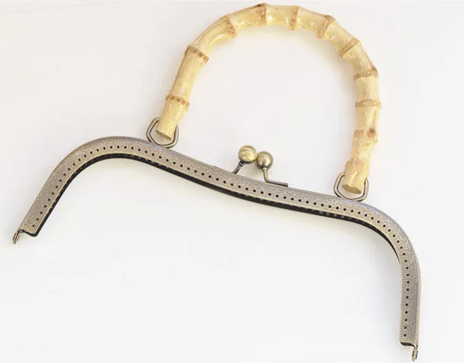 27cm Bronze Screwing Purse Frame With Natural Bamboo Handle 27cm ( 10")