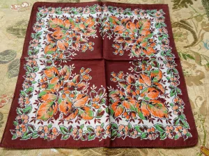 40s VINTAGE Printed Floral Hanky,Autumn Fall Colors,Flowers Leaves Hankie,Colorful Hankie,Handkerchief To Frame,Collectible Vintage Hankies