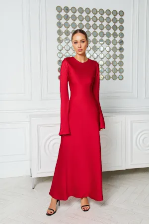 Alexa Red Satin Long Sleeve Maxi Dress