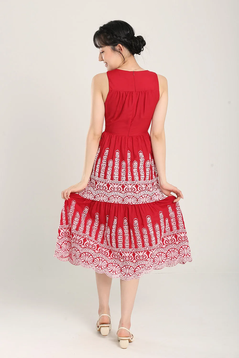 Alitha Embroidered Dress in Red