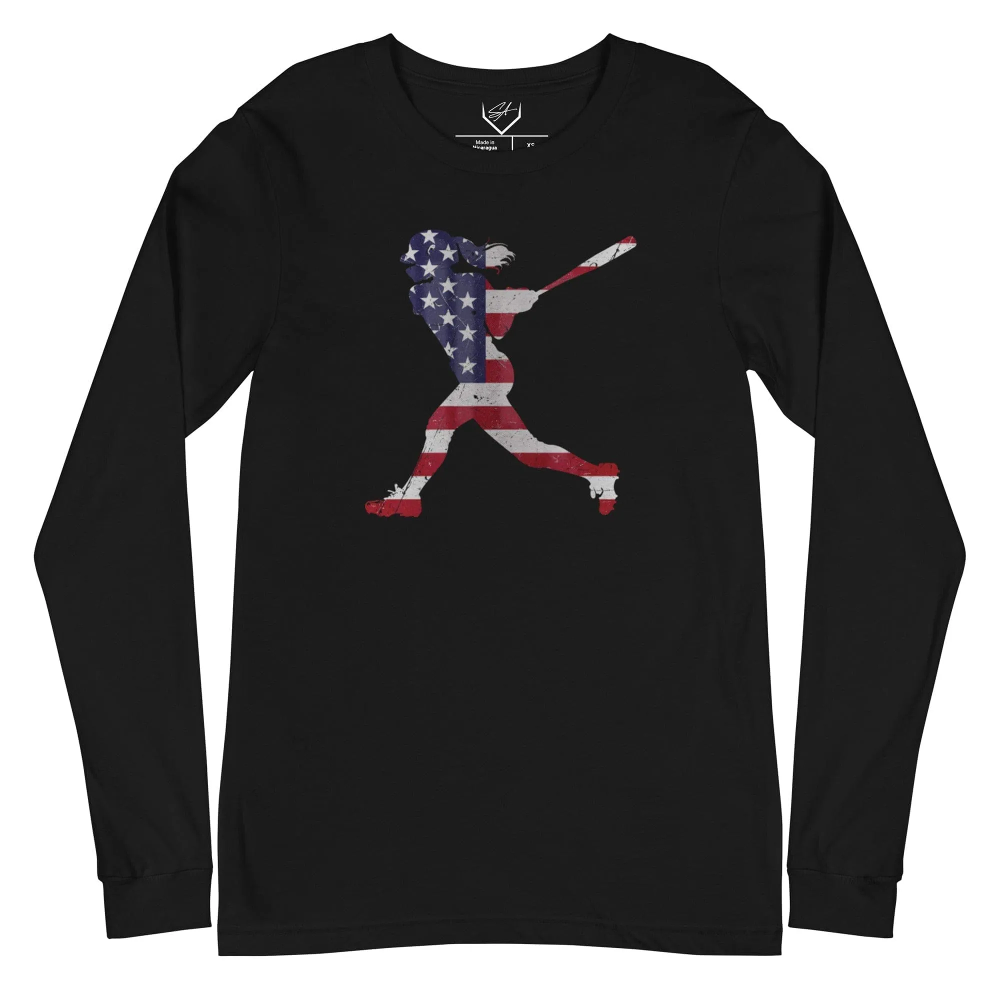 American Flag Softball Batter - Adult Long Sleeve