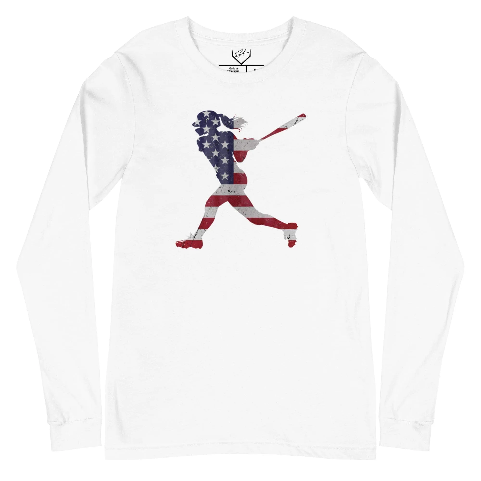 American Flag Softball Batter - Adult Long Sleeve