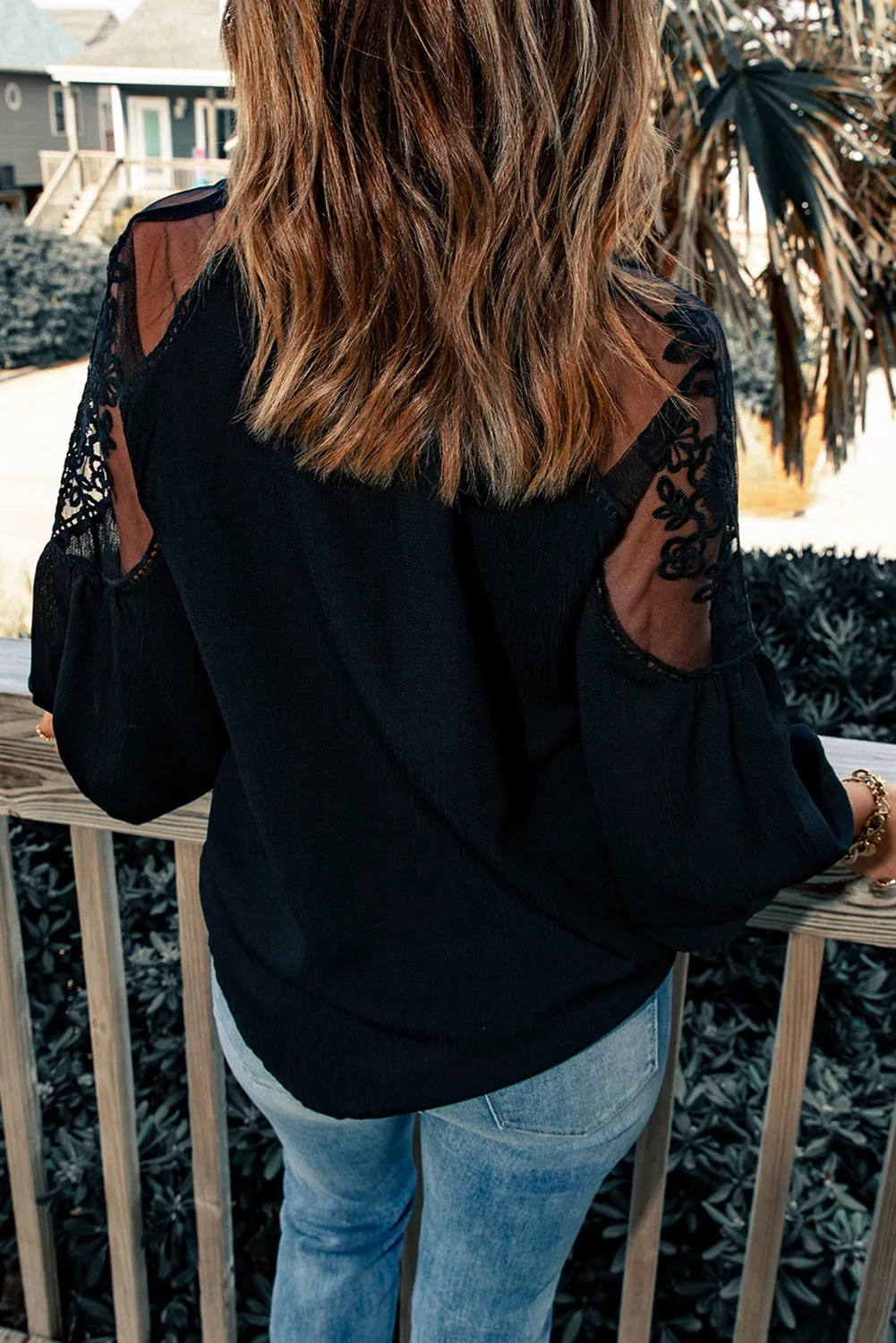 *APP EXCLUSIVE* Embroidered Tie-Neck Puff Sleeve Blouse
