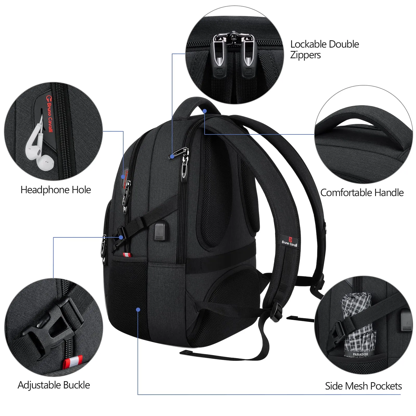 Bagsure Travel Laptop Backpack, Business Water Resistant Laptop Backpack with USB Charging Port