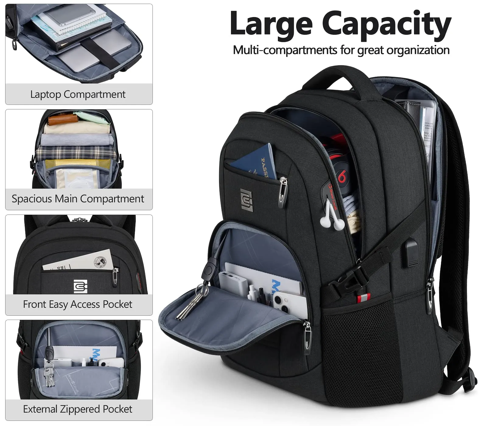 Bagsure Travel Laptop Backpack, Business Water Resistant Laptop Backpack with USB Charging Port