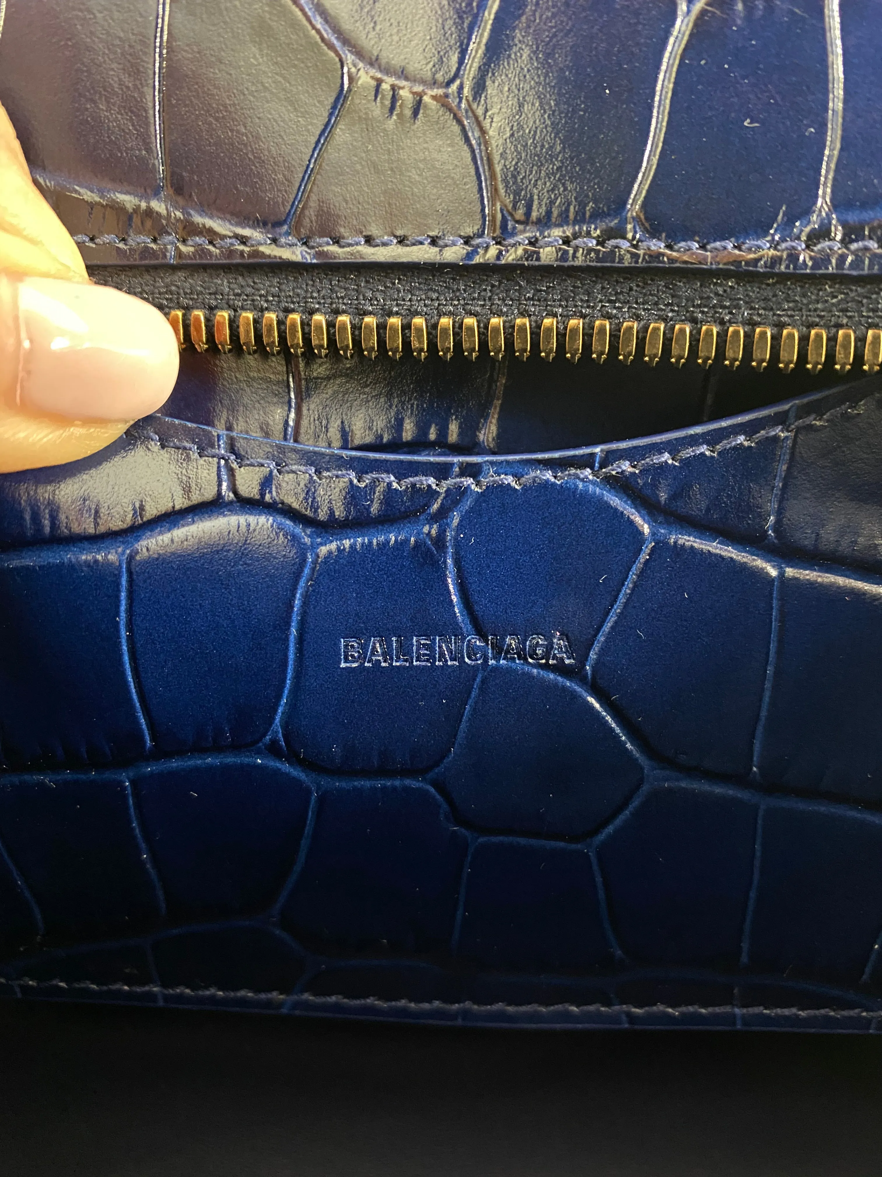 Balenciaga Navy Neo Classic Mini Bag Croc Embossed Bag