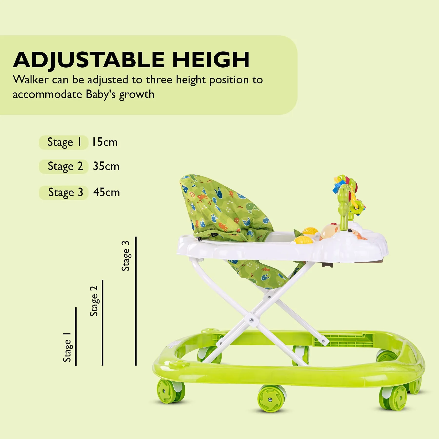 Baybee Bobble Baby Walker for Kids with Foldable & 3 Height Adjustable