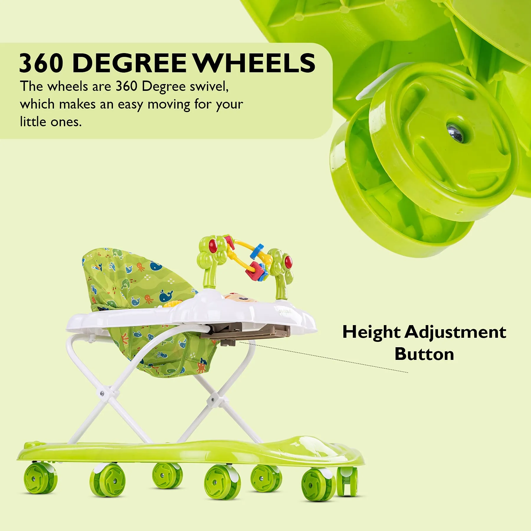 Baybee Bobble Baby Walker for Kids with Foldable & 3 Height Adjustable