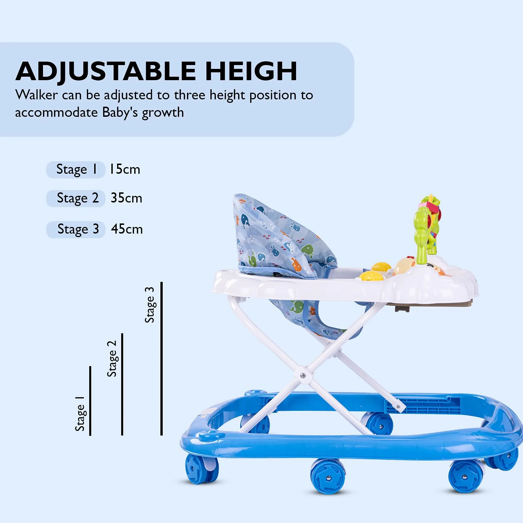 Baybee Bobble Baby Walker for Kids with Foldable & 3 Height Adjustable
