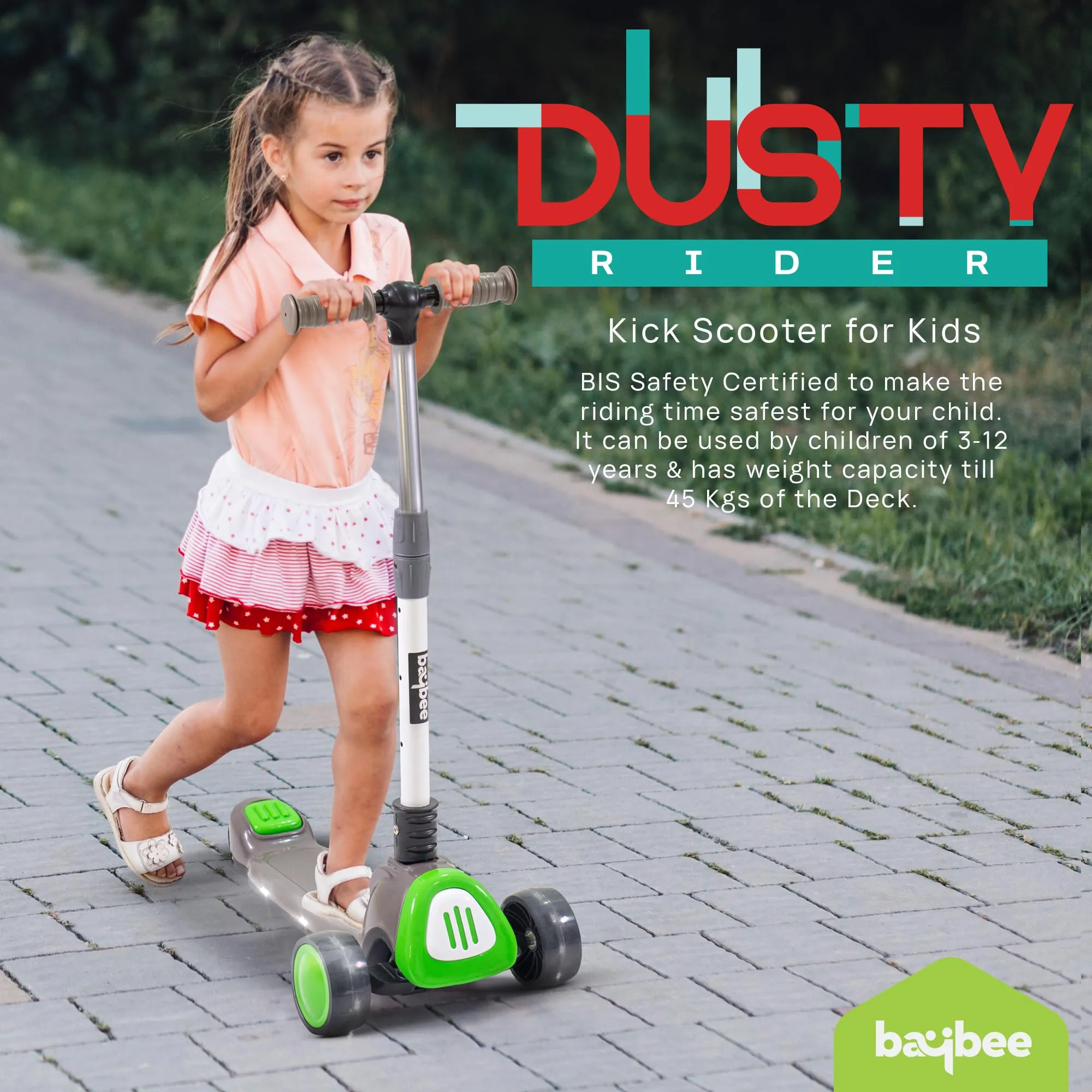 Baybee Dusty Kick Scooter for 3 Wheel Kids with Foldable & Height Adjustable Handle