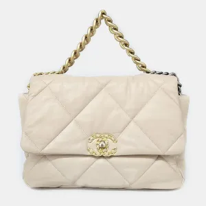 Beige Leather Large 19 Flap Bag