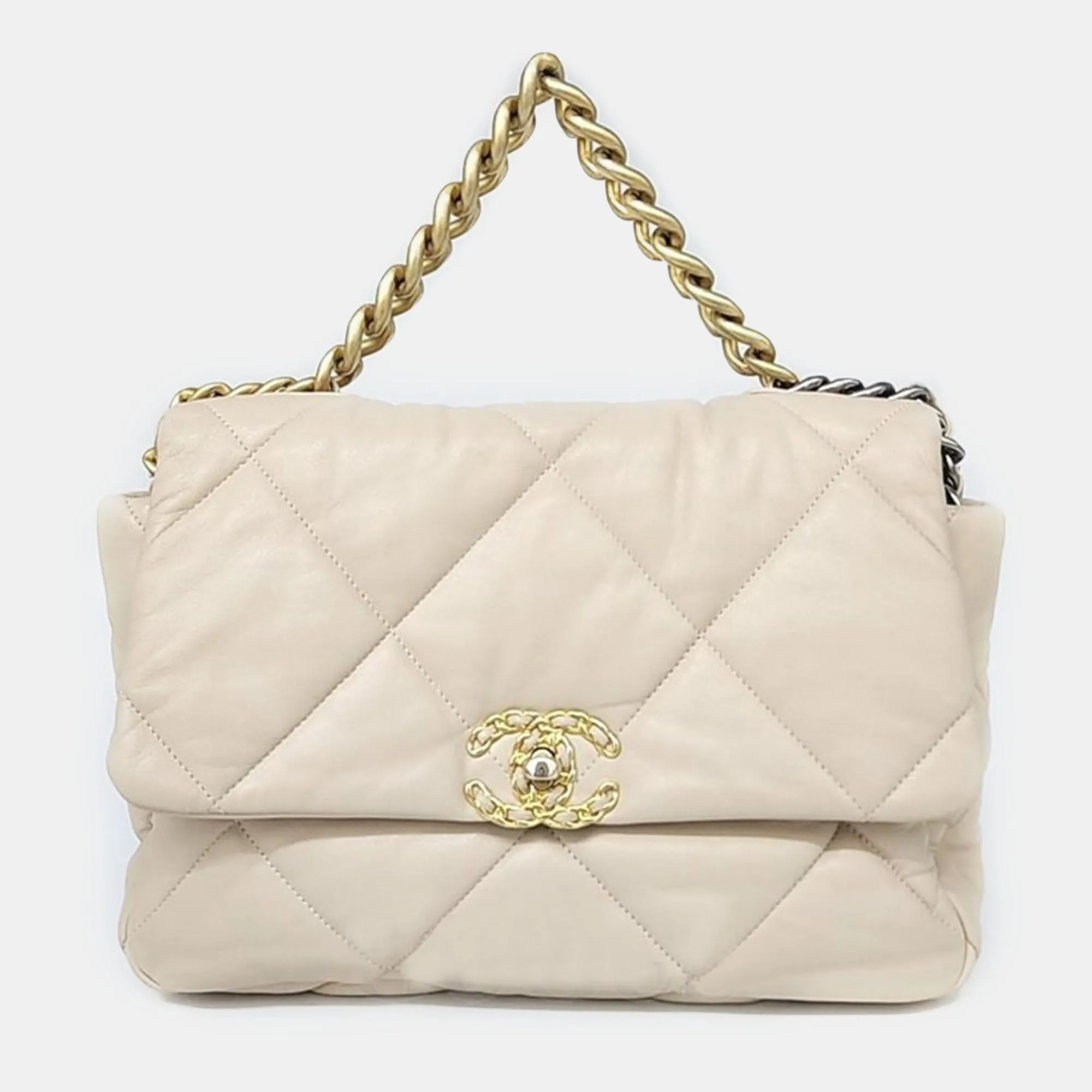 Beige Leather Large 19 Flap Bag