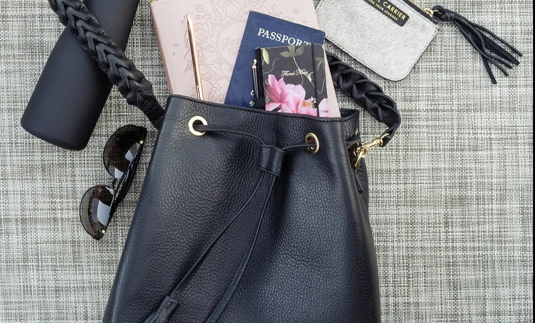 Black Full Grain Leather Bucket Bag