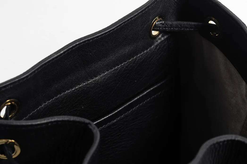 Black Full Grain Leather Bucket Bag