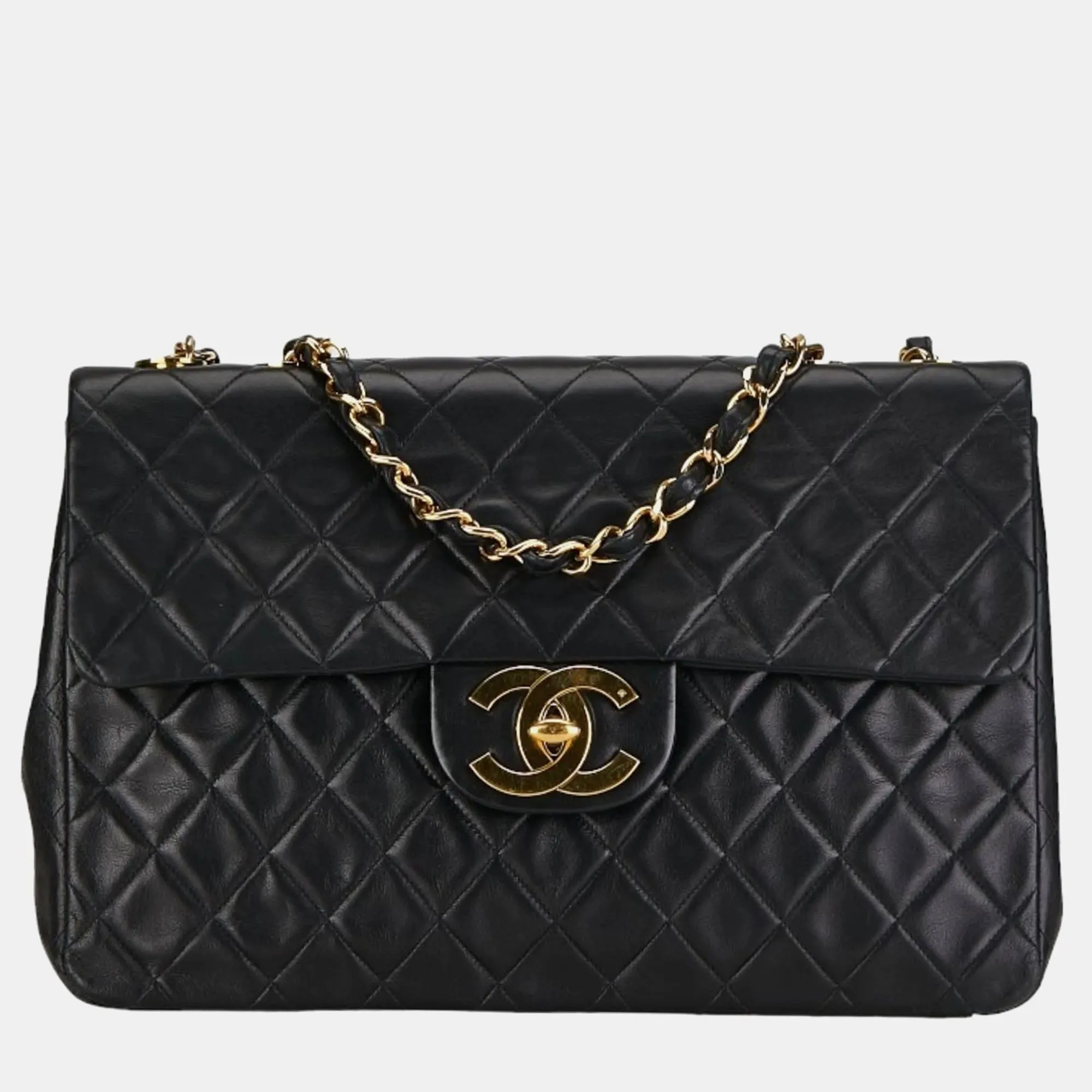 Black Leather Classic Maxi Flap Bag Shoulder Bags