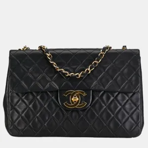 Black Leather Classic Maxi Flap Bag Shoulder Bags