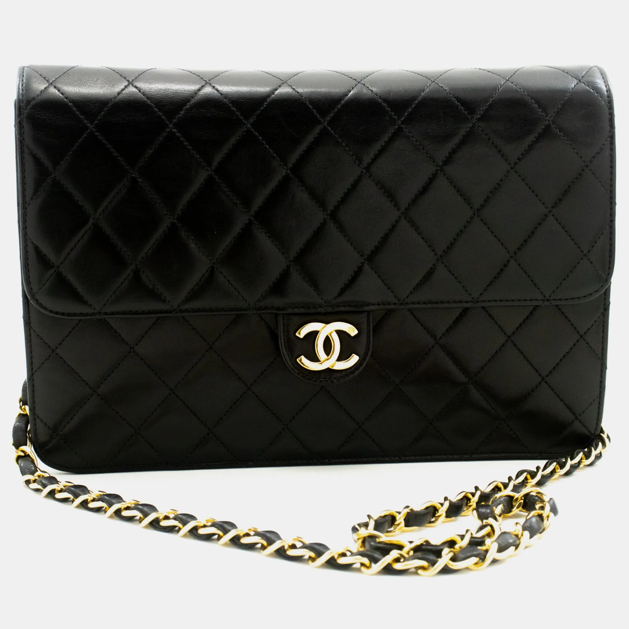 Black Leather Classic Single Flap Bag