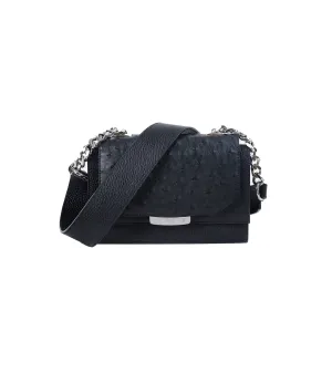 Black Ostrich Mini Jackie O Shoulder Bag