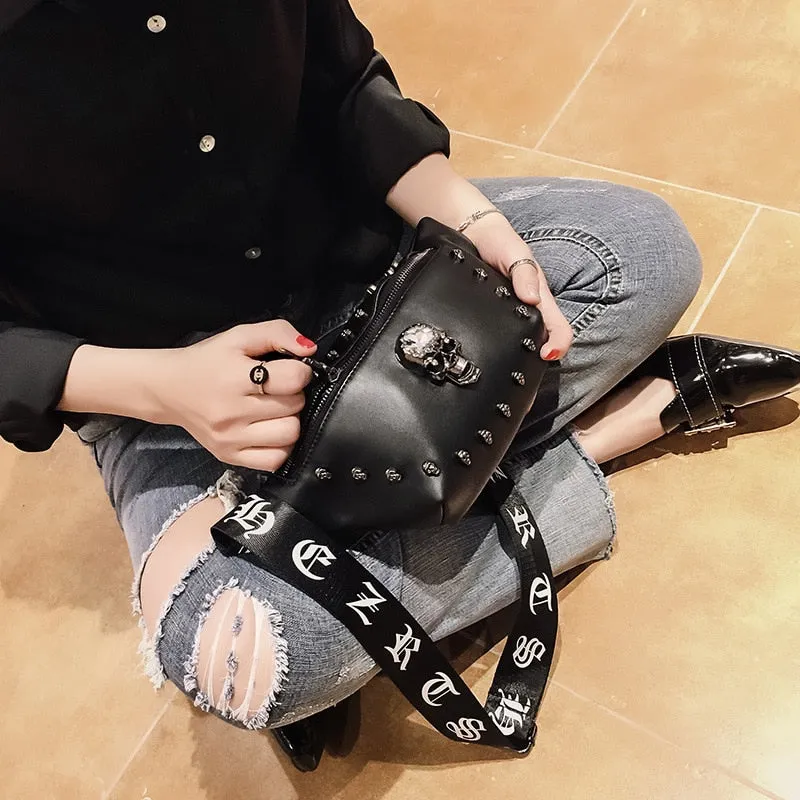 Black PU Leather Alternative Skull Unisex Waist Bag