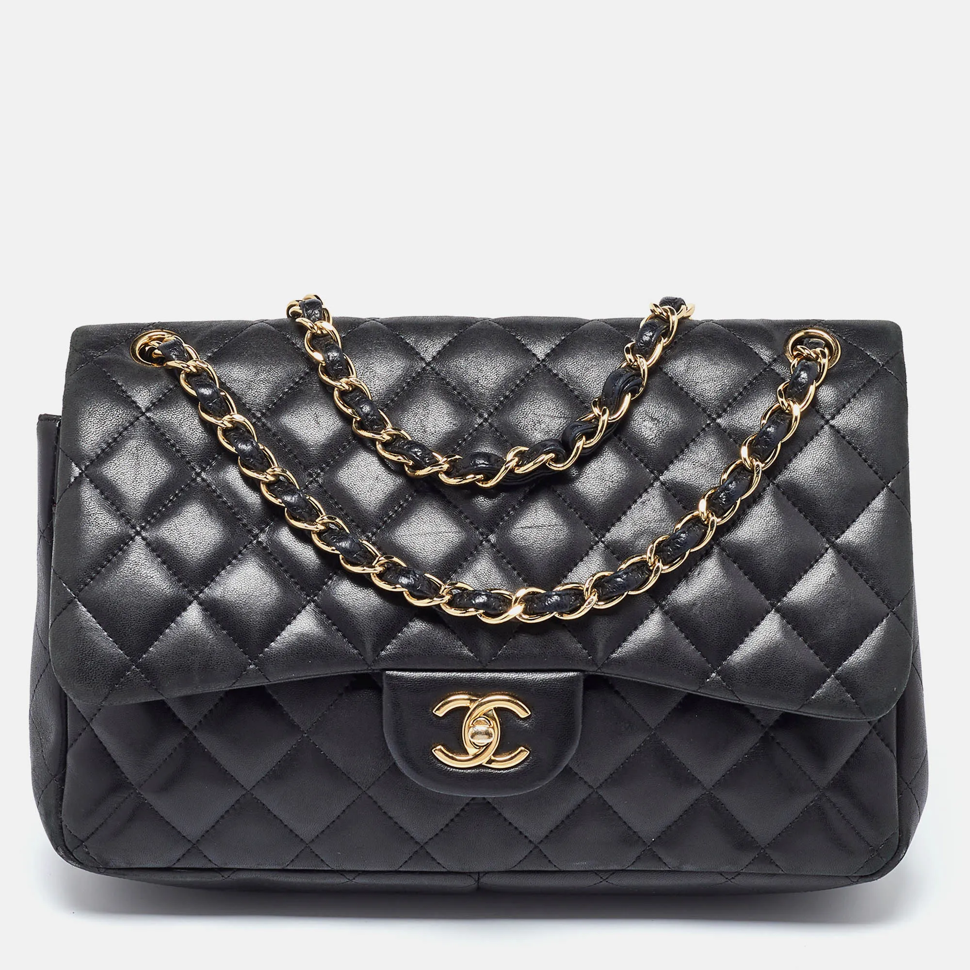 Black Quilted Leather Jumbo Classic Double Flap Bag