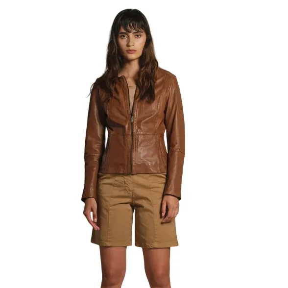 Bomboogie Bermuda da donna in Twill di cotone leggero BW7854TGME 108 whisky