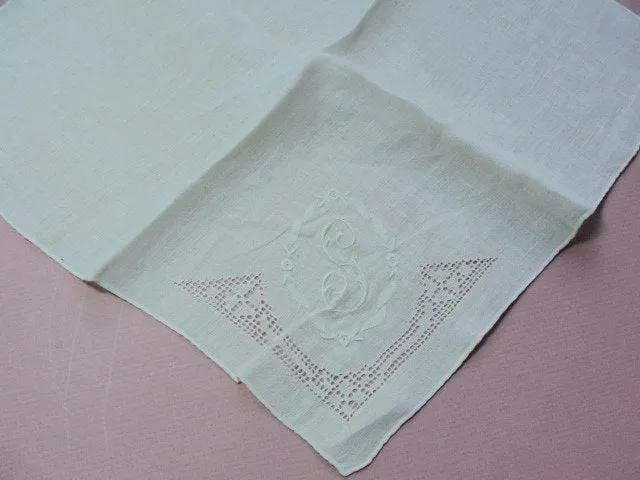 Breathtaking WEDDING BRIDAL Vintage Madeira Monogram HANDKERCHIEF Pretty Hand Embroidery Work Hankie  Lovely Linen White Embroidery